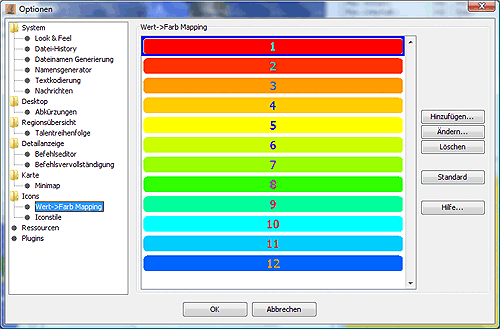 Optionen - Farbzuordnung
