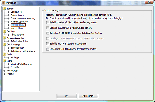 Optionsmenue - System - Textkodierung
